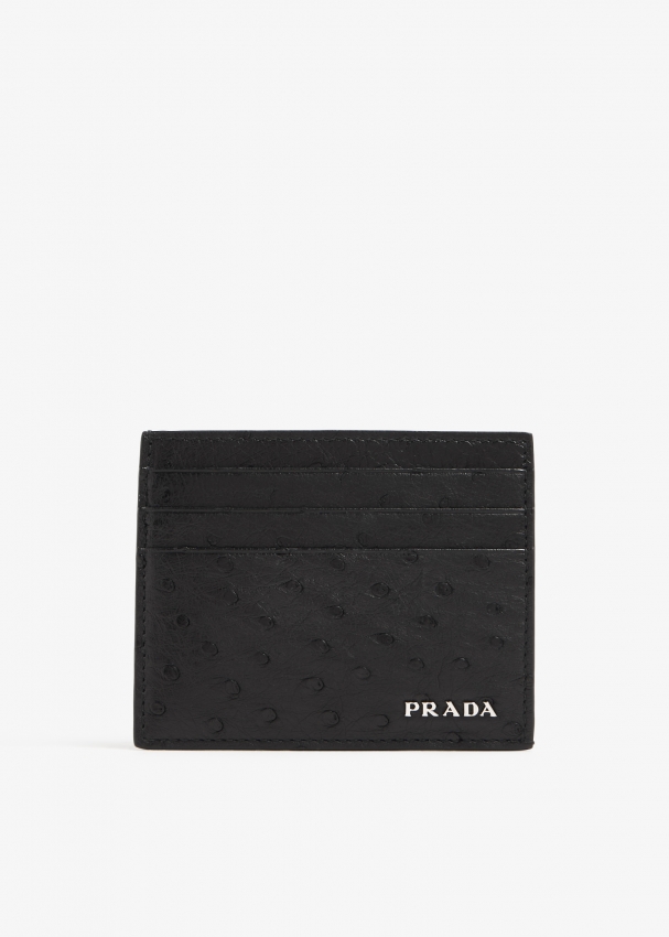 Prada white Ostrich Leather Badge Holder With Strap