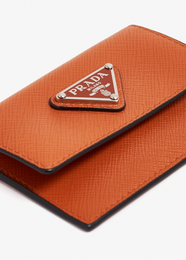 Prada Saffiano-leather Card Holder in Orange for Men