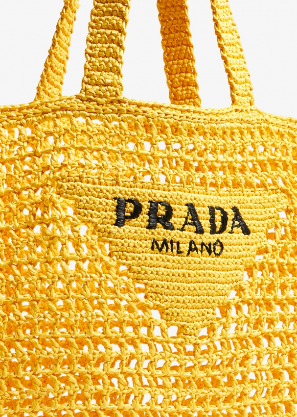 Prada embroidered-logo Raffia Tote Bag - Yellow