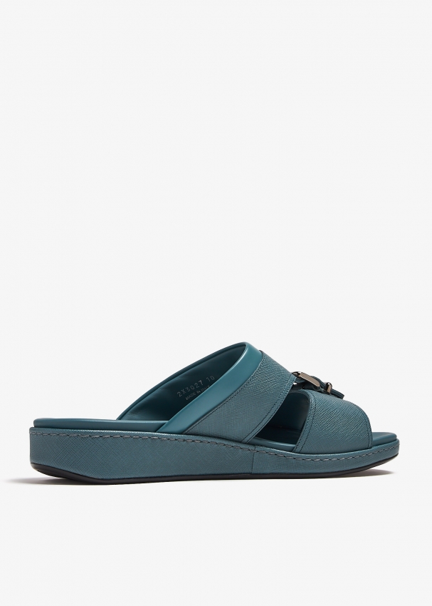 Prada Saffiano leather sandals for Men Blue in UAE Level Shoes