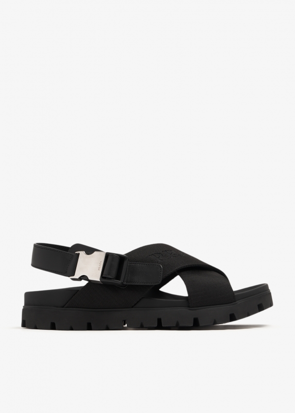 Prada Criss cross leather sandals for Men Black in UAE Level Shoes