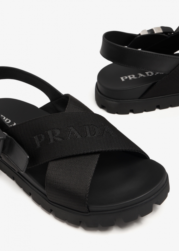 Prada Criss cross leather sandals for Men Black in UAE Level Shoes