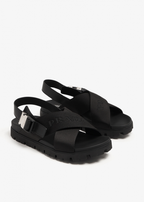 Prada logo sandals hot sale