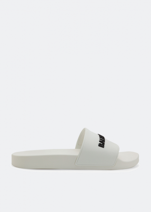 Balenciaga Logo rubber slides for Men - White in UAE | Level Shoes