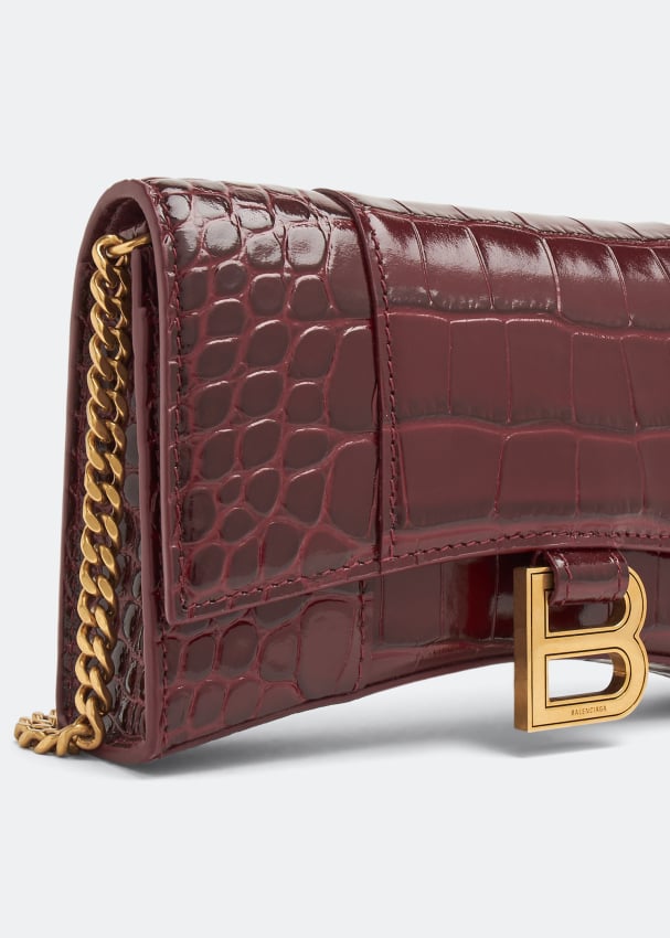 Women's Hourglass Wallet On Chain Crocodile Embossed in Brown