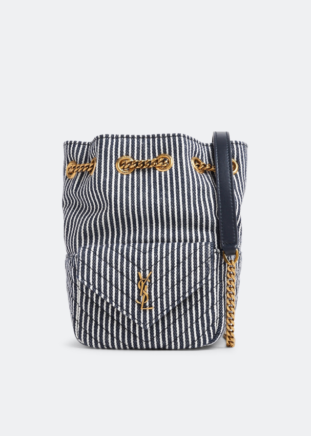 Saint Laurent YSL Monogram Striped Drawstring Bucket Bag