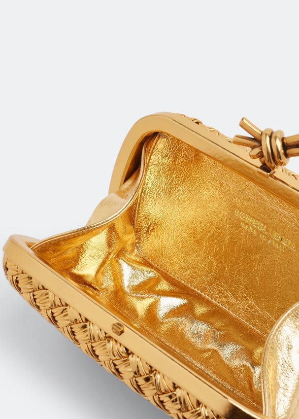 Clutch Bags Bottega Veneta Metallic Gold Knot Minaudiere Pressed Intreccio Laminated Clutch