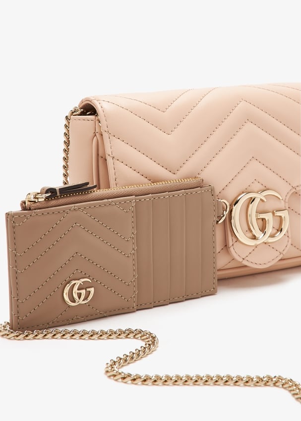 Gucci GG Marmont mini card case chain wallet for Women Beige in KSA Level Shoes