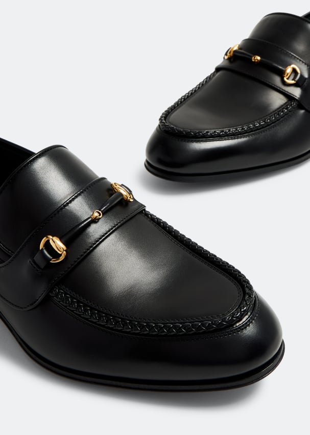 Black leather sale horsebit loafers