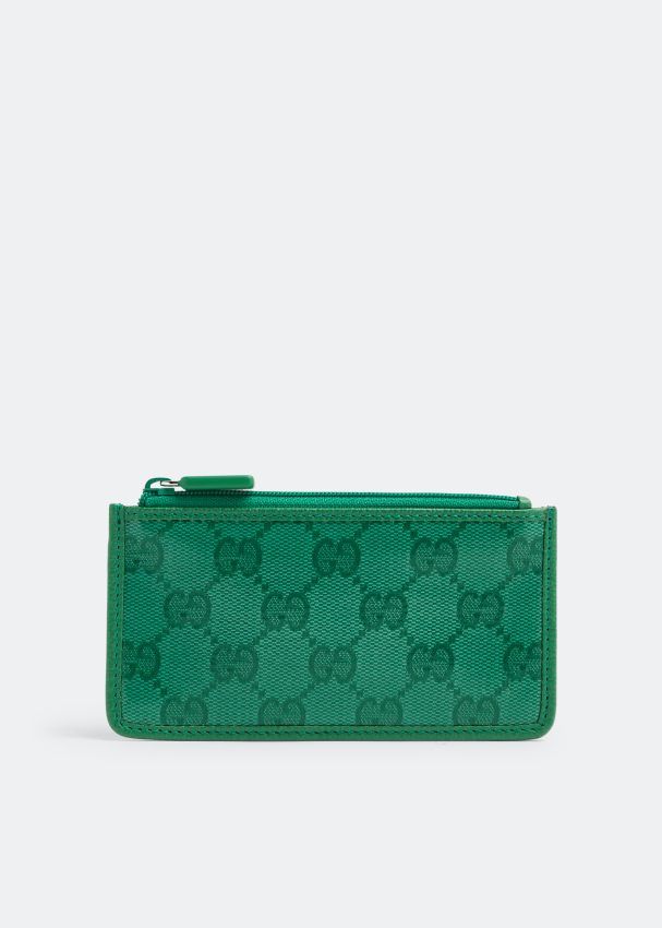 GG Crystal card case in Green GG Canvas