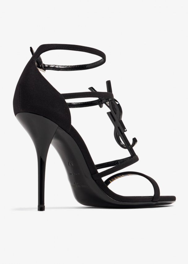 Saint Laurent Cassandra satin sandals for Women - Black in UAE | Level ...