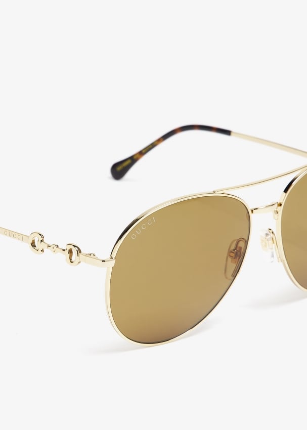 Gucci white and gold aviator sunglasses hotsell