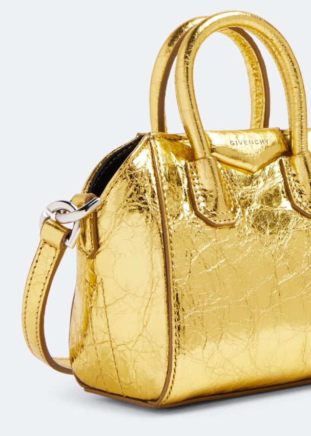 Givenchy Micro Antigona Bag In Golden Laminated Leather