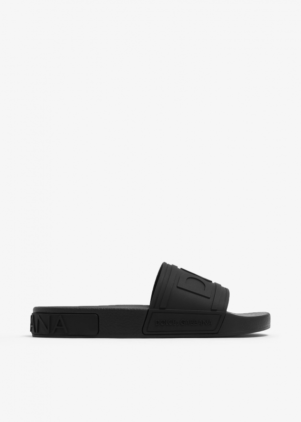 Dolce&Gabbana DG logo rubber slides for Women - Black in UAE | Level Shoes