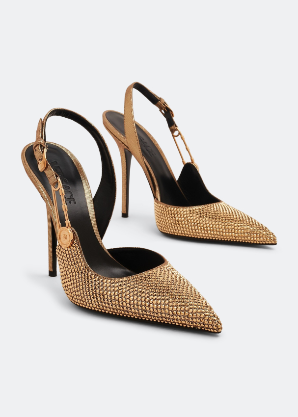 Versace Safety-Pin slingback pumps for Women - Gold in UAE | Level Shoes