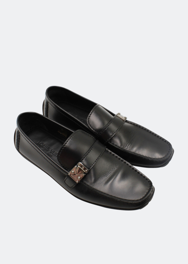 Louis Vuitton Black Leather Oxford Slip on Loafers Size 40.5