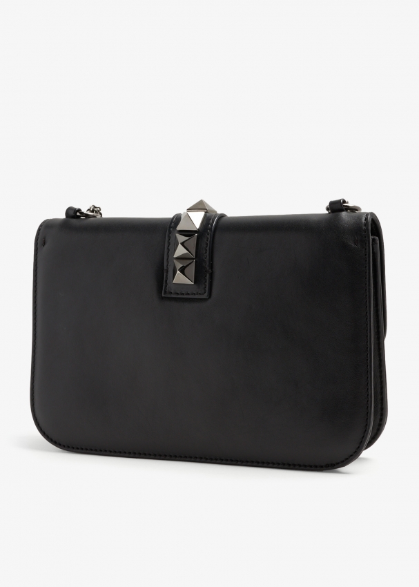 Valentino Rockstud Noir Black Leather Medium Tote Shoulder Bag-US