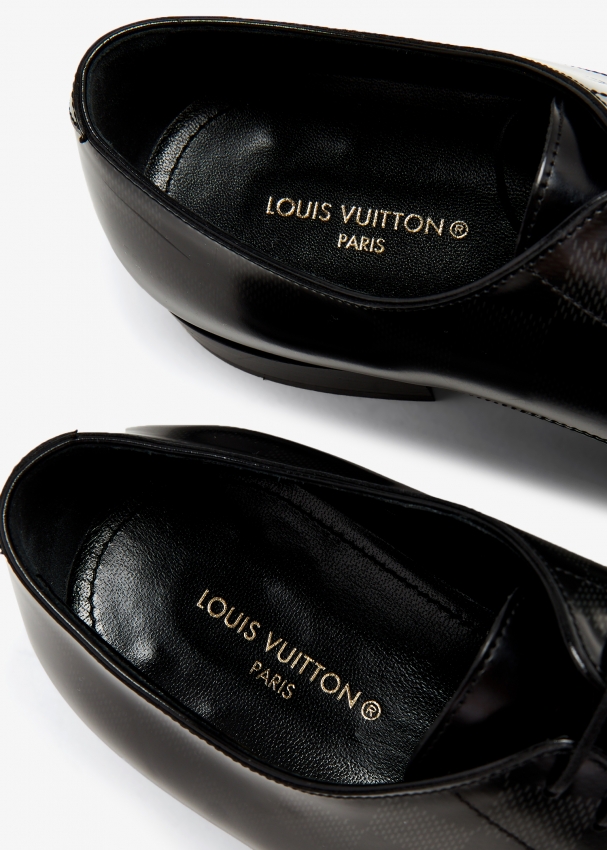 Louis Vuitton Black Derby leather with Silver LV Logo Shoes Size 9