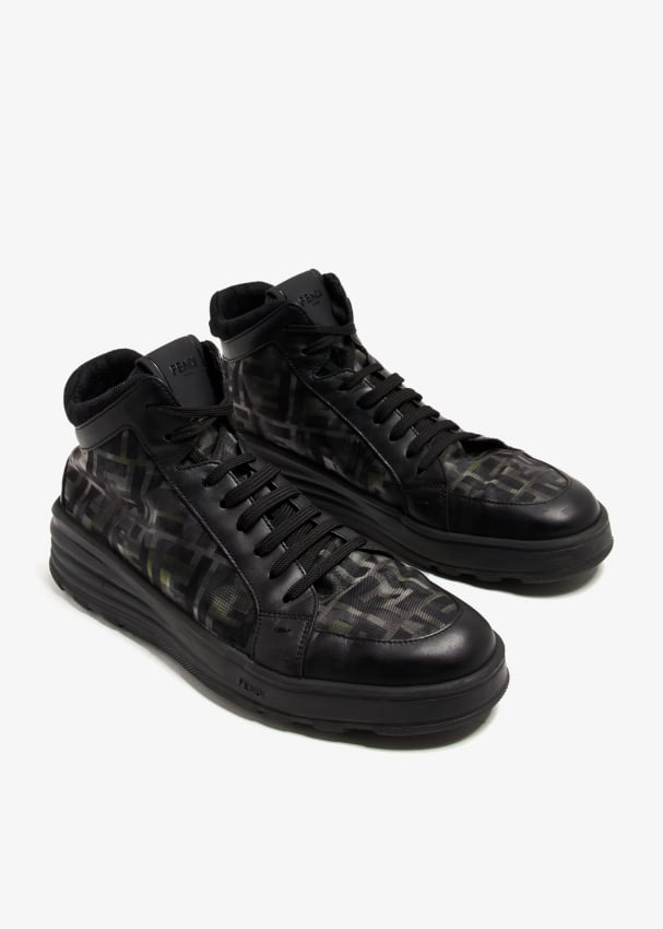 Fendi Pre Loved Logo high top sneakers for Men Black in KSA Level Shoes