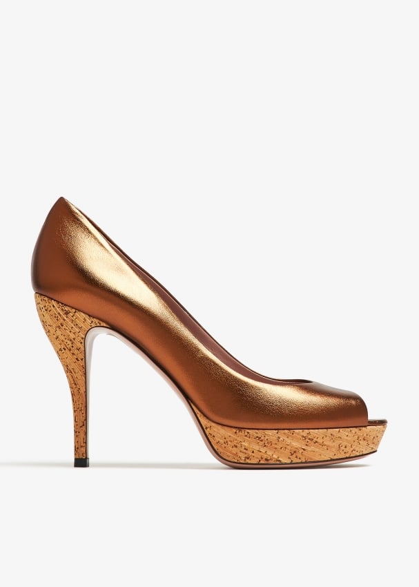 Gucci Pre Loved Peep toe platform pumps for Women Gold in UAE Level Shoes