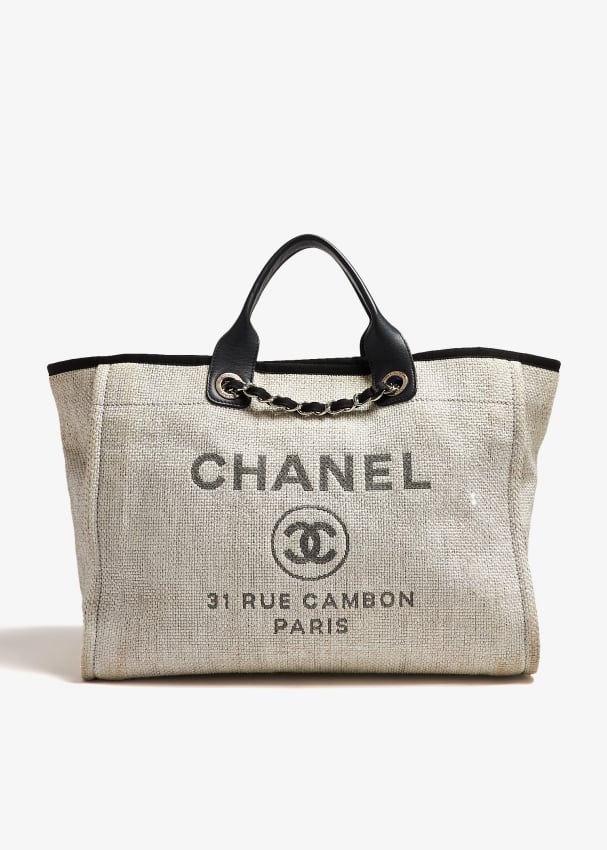 Chanel canvas large deauville tote grey sale