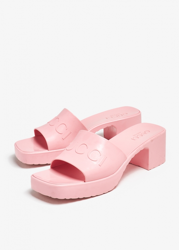 Gucci Pre Loved Logo slide sandals for Women Pink in KSA Level Shoes