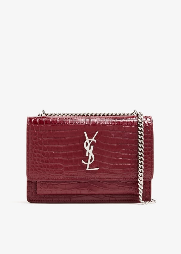 Saint Laurent Pre Loved Sunset croc embossed chain wallet for Women Red in KSA Level Shoes