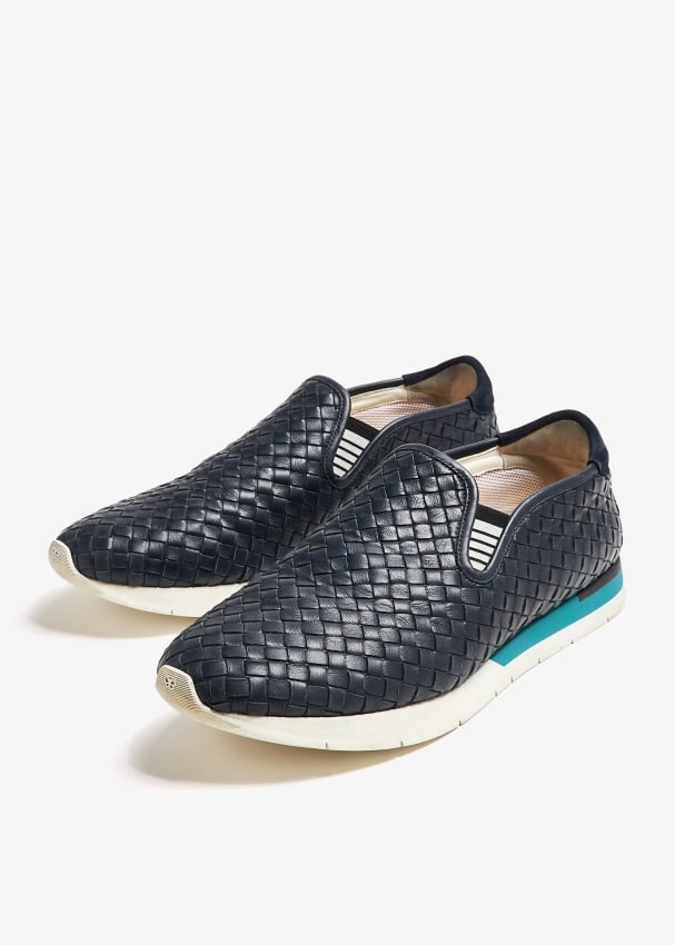 Navy leather slip on sneakers online