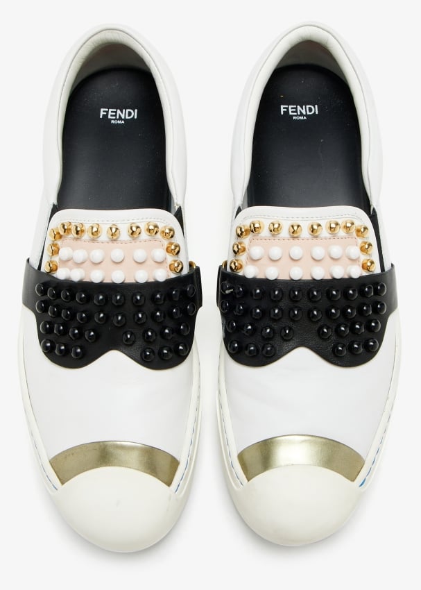 Fendi Pre Loved Karl Loves Fendi studded slip on sneakers for Women White in KSA Level Shoes