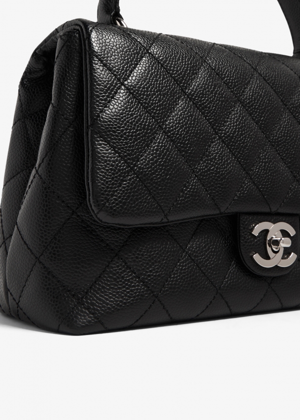 Black Quilted Caviar Small Kelly Flap Bag Silver Hardware, 2006