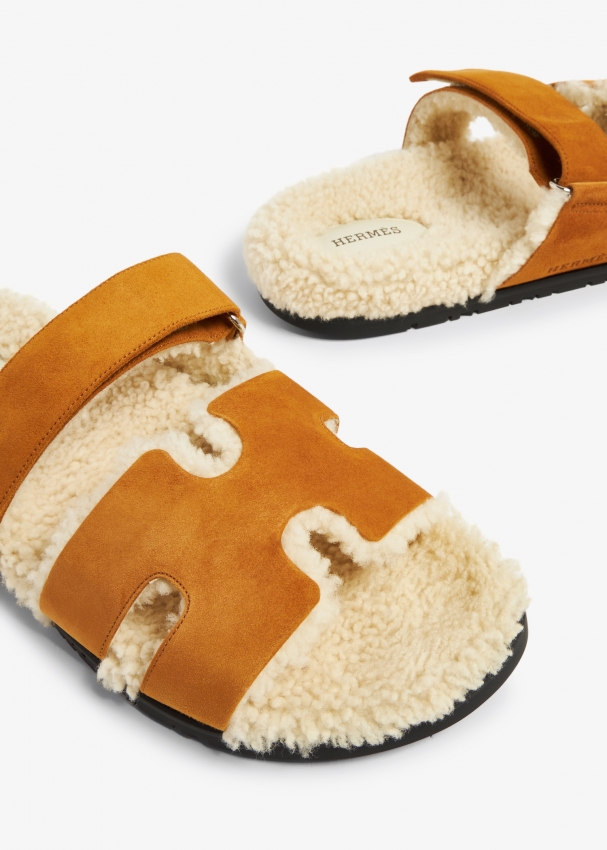 Pre-owned Shearling Sandals In Beige