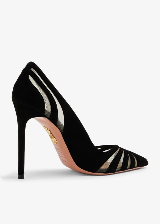 Black Suede Stiletto Court Heels with Ankle Strap | SilkFred