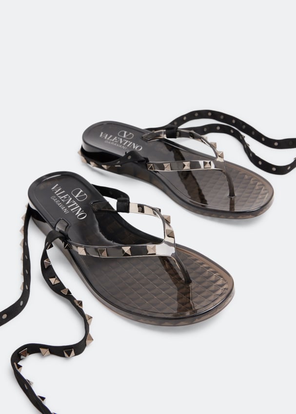 Valentino Garavani Rockstud rubber thong sandals for Women Black