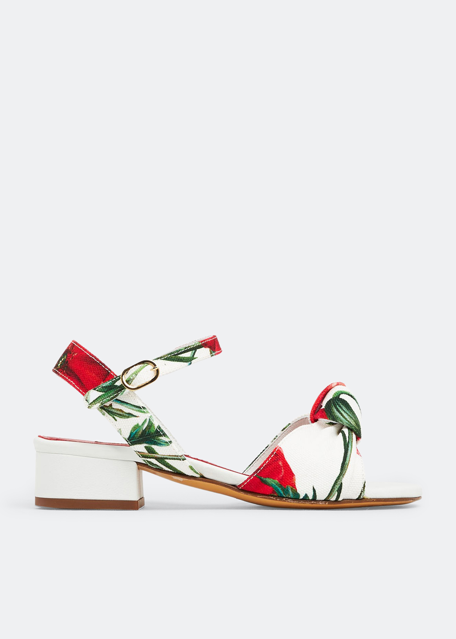 

Poppy-print canvas sandals, White