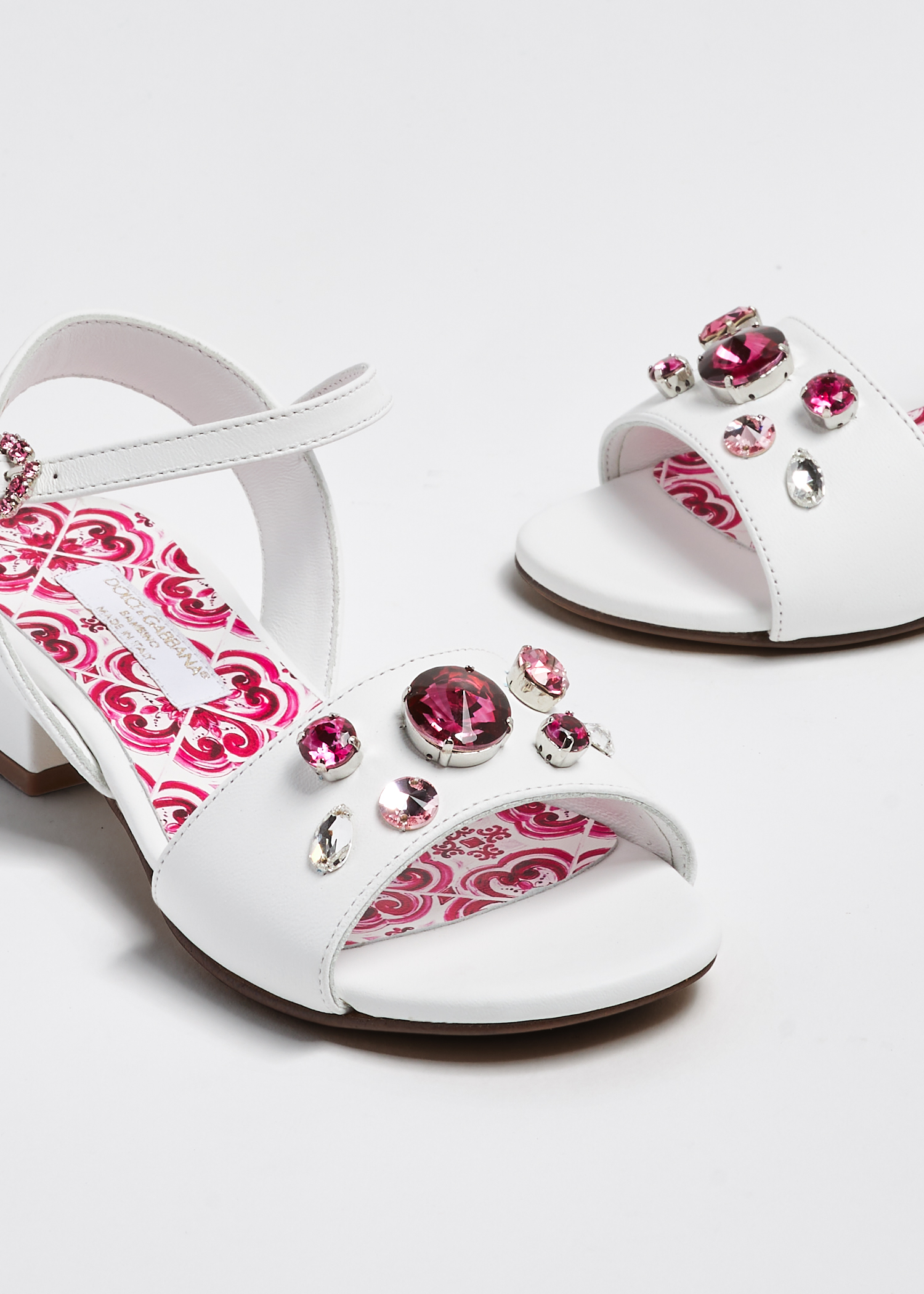 

Crystal-embellished majolica sandals, White