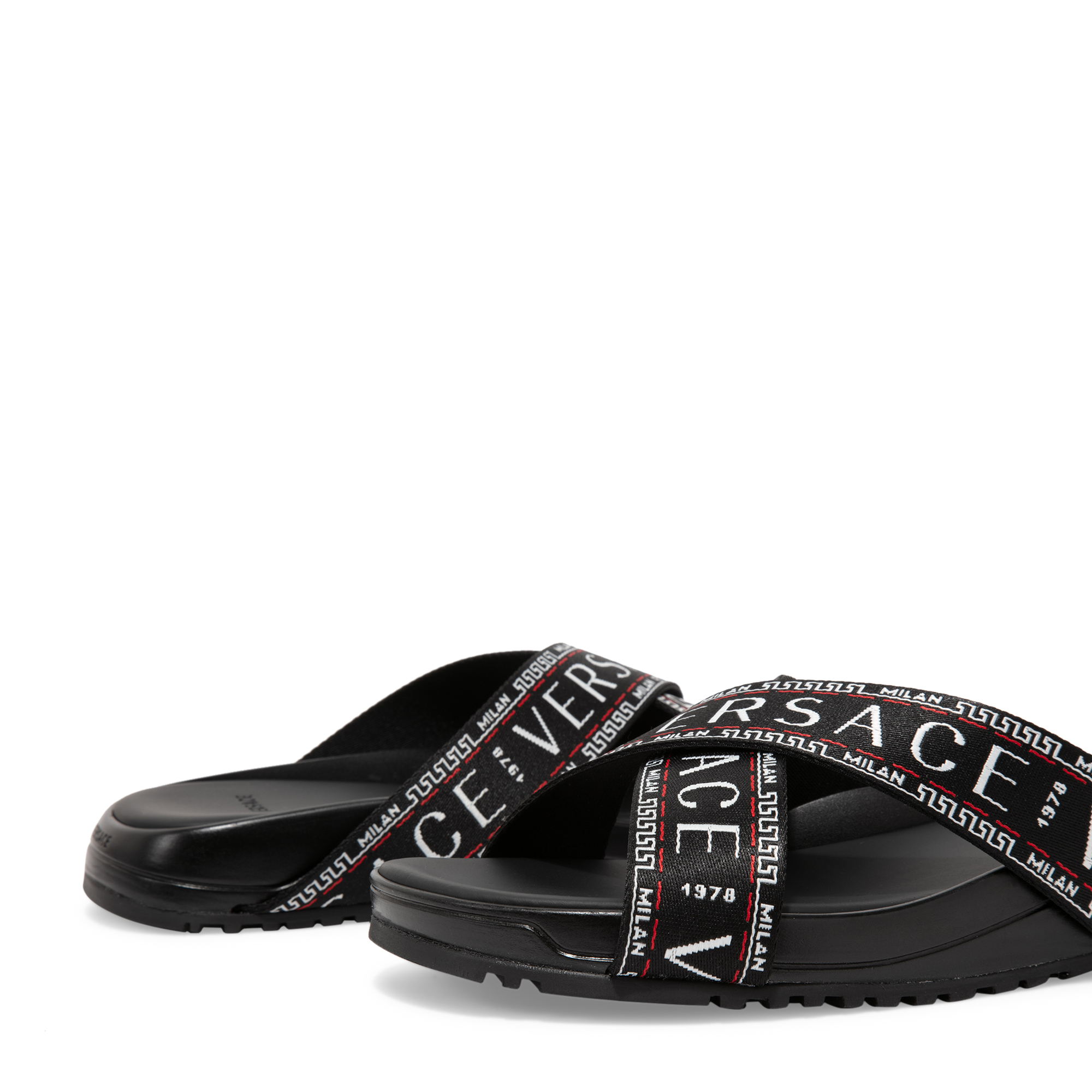 

Embroidered slide sandals, Black