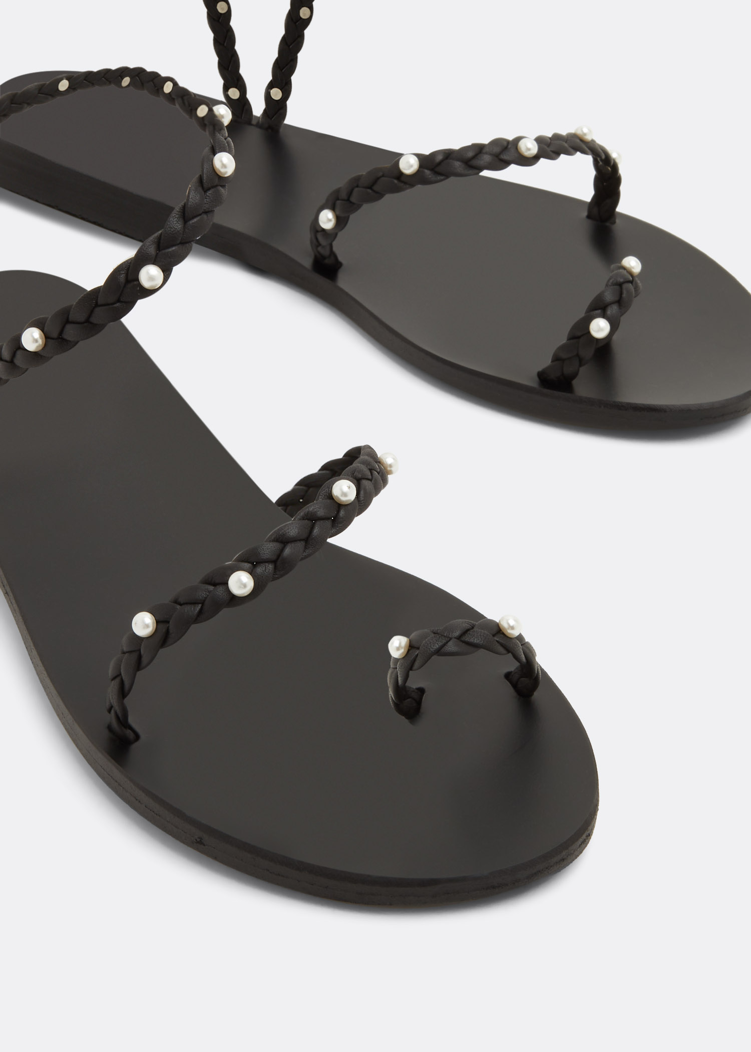 Ancient Greek Sandals Eleftheria pearls sandals for Women Black