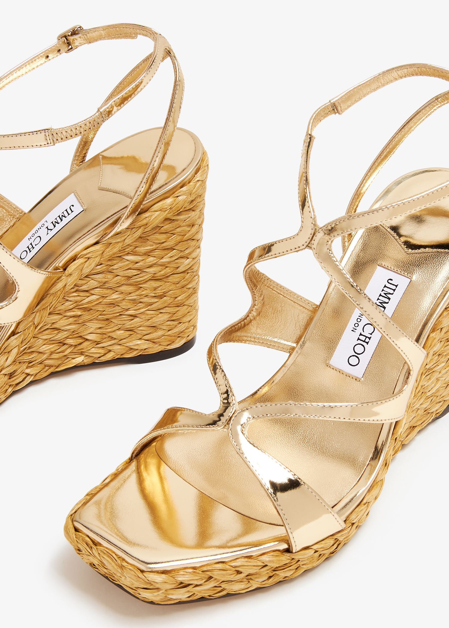 Jimmy Choo Phyliss offers Patent Espadrille Wedge Sandals Yellow Beige Size 39 (US9)