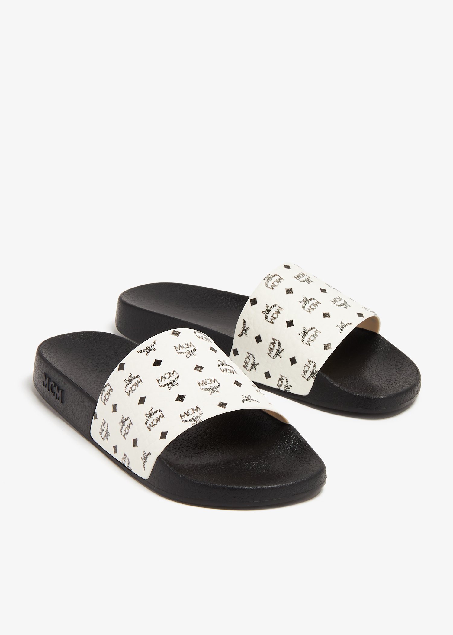 Mcm women's monogram discount print rubber slides