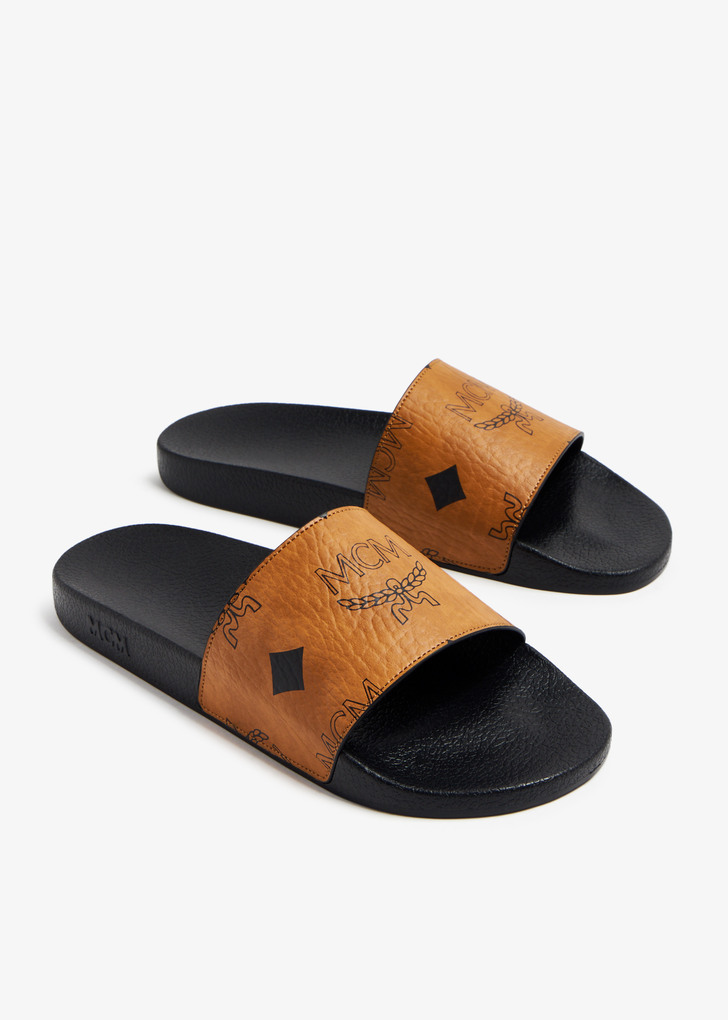 MCM Maxi Visetos slides for Men Brown in UAE Level Shoes