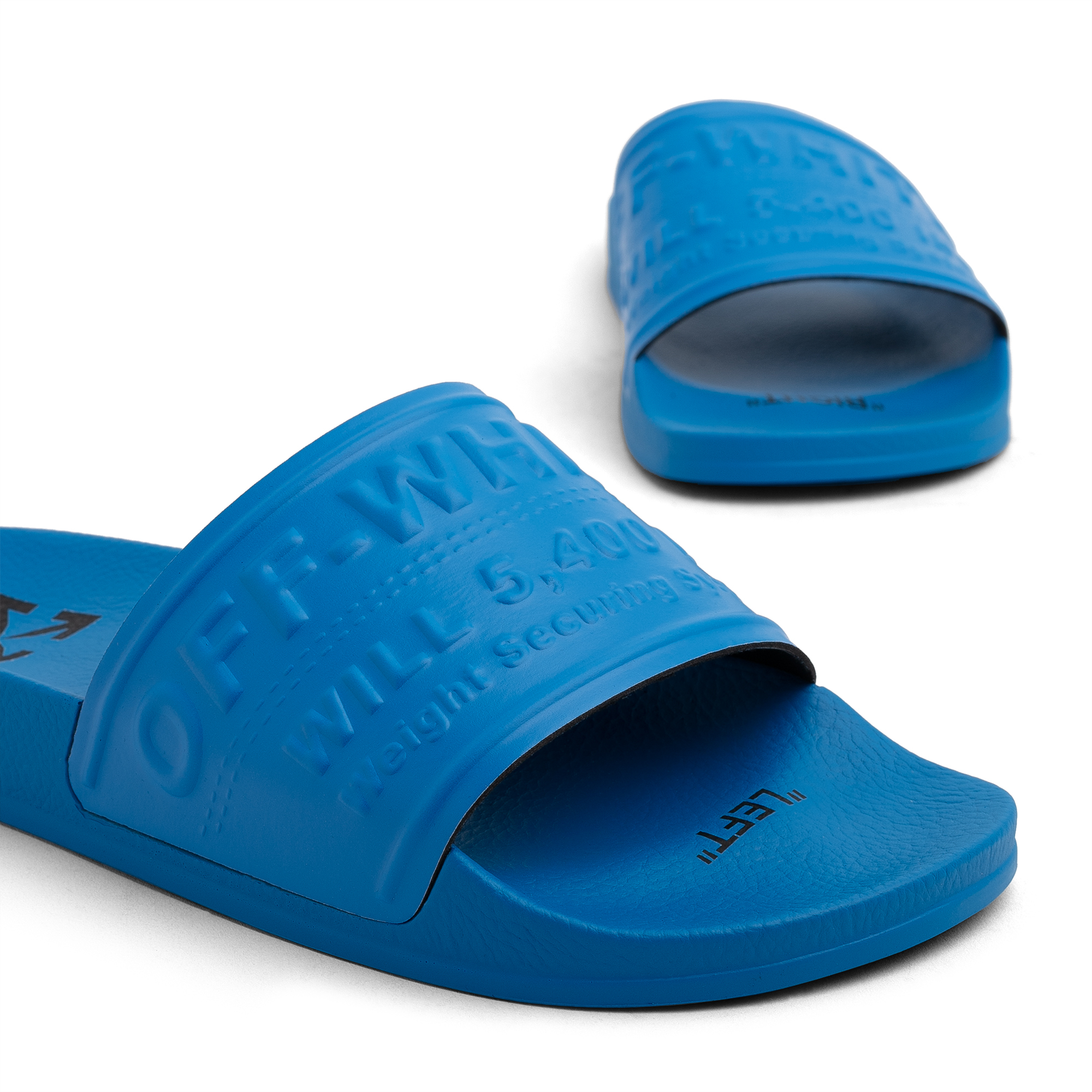 Off white blue logo best sale pool slides