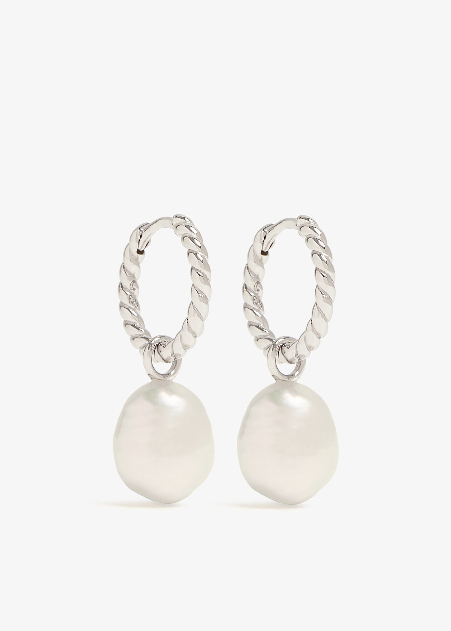 

Pearl twisted small drop hoop earrings, Silver