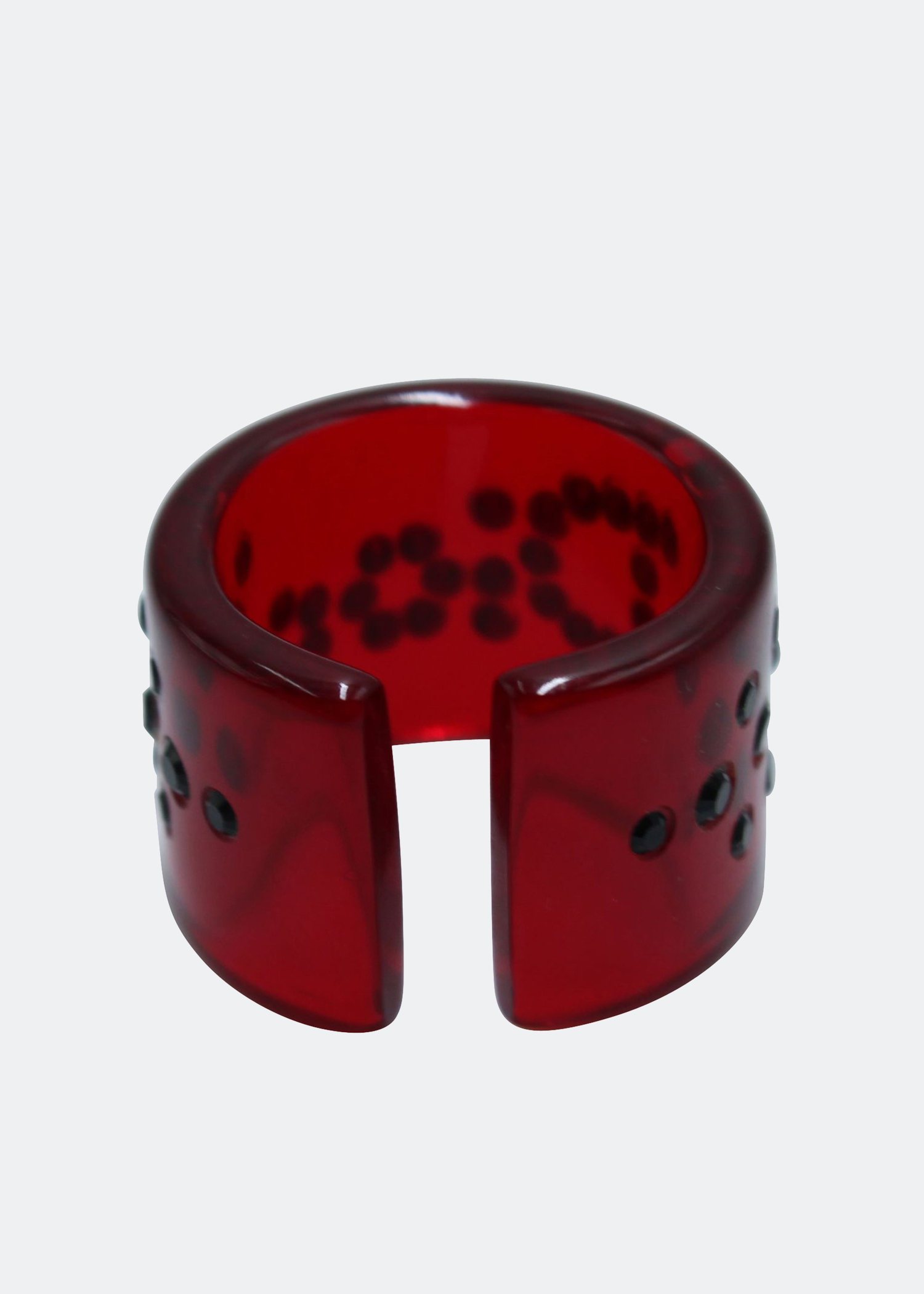 

Swarovski logo ring in red lucite