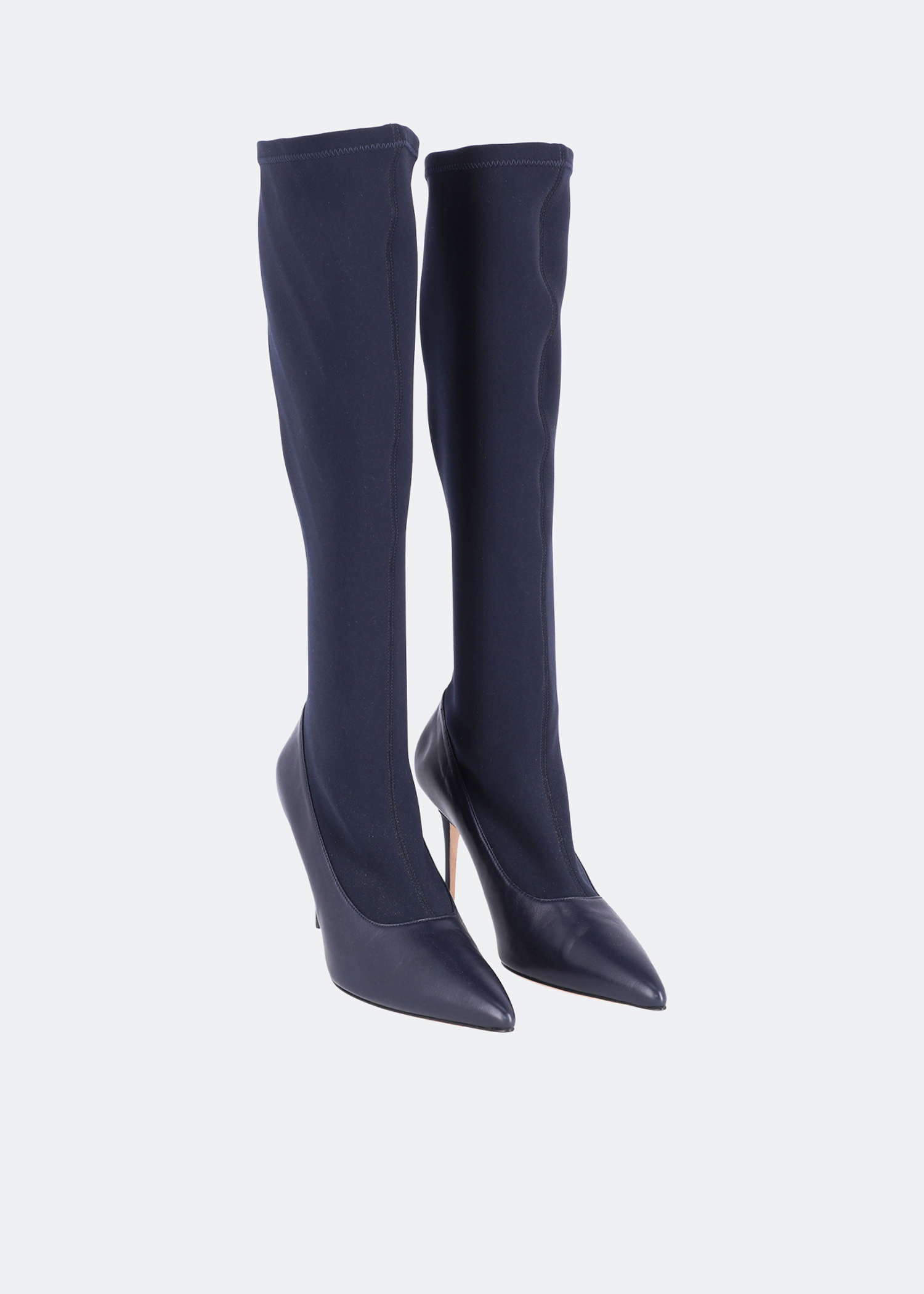 

Knee-length sock boots in navy blue suede