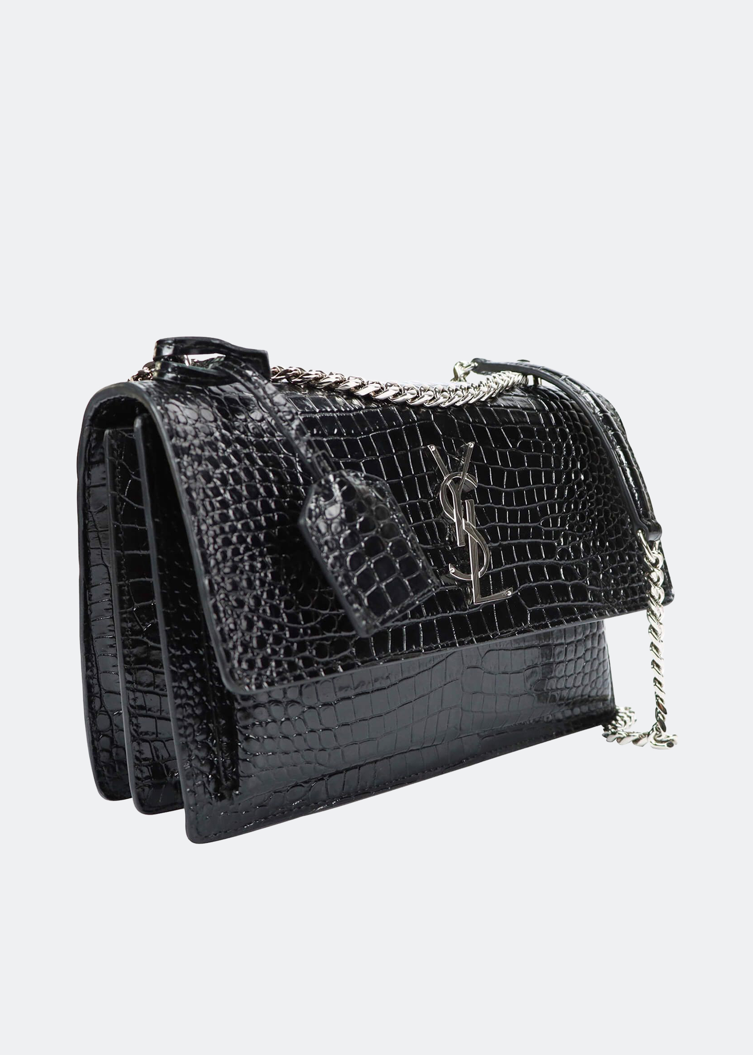 

Sunset medium bag in black croc-embossed leather