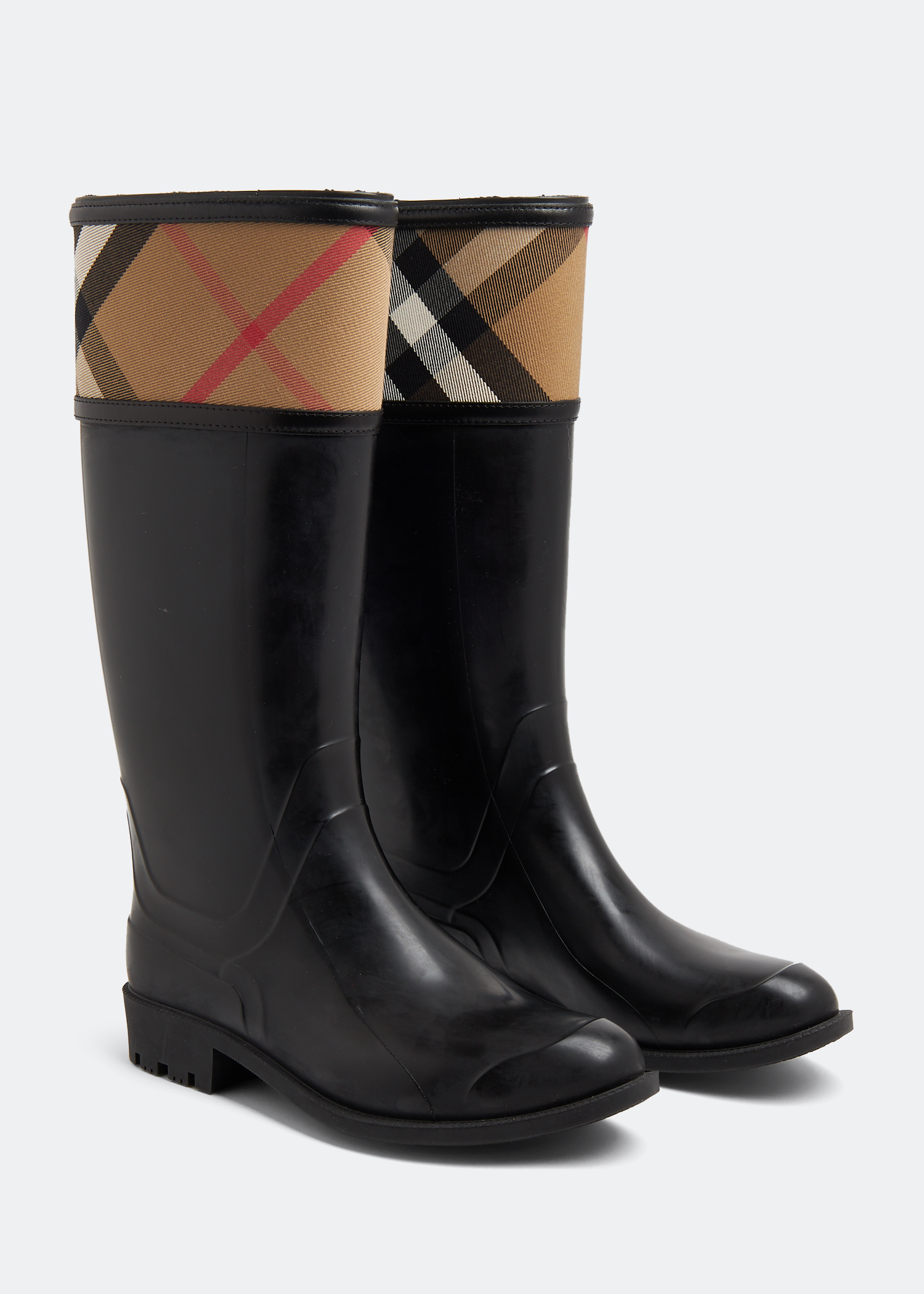 

Crosshill check-trim rain boots, Black