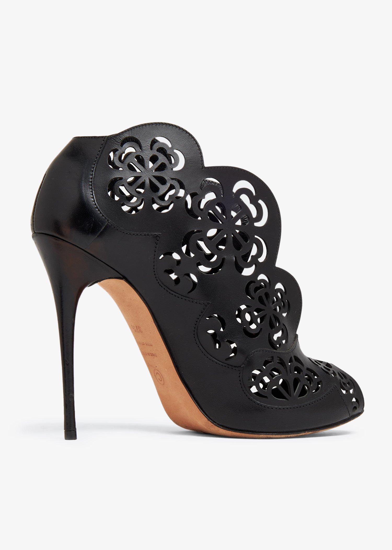 Alexander McQueen Pre Loved Floral laser cut booties for Women Black in KSA Level Shoes