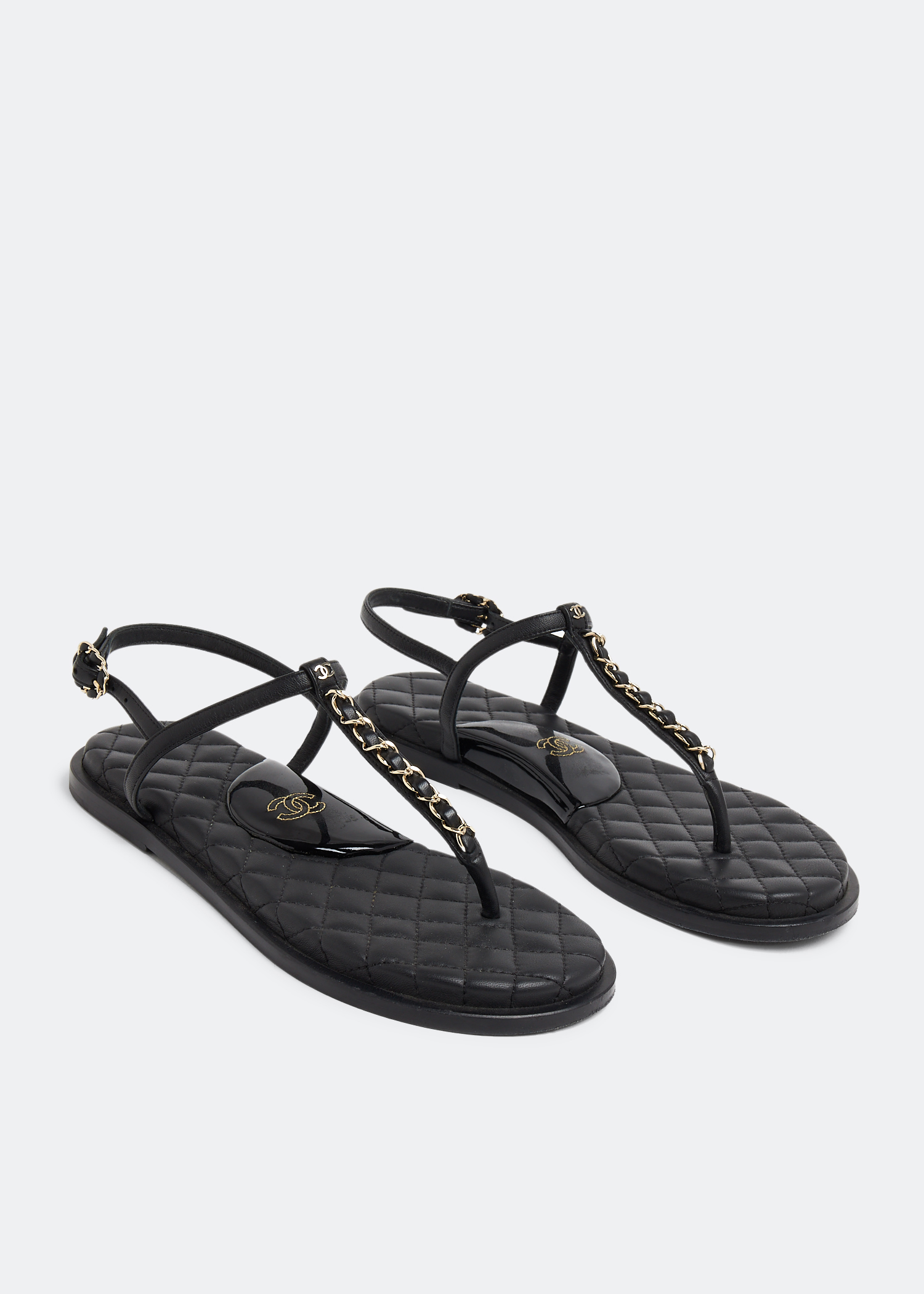 

T-Strap quilted sandals, Black