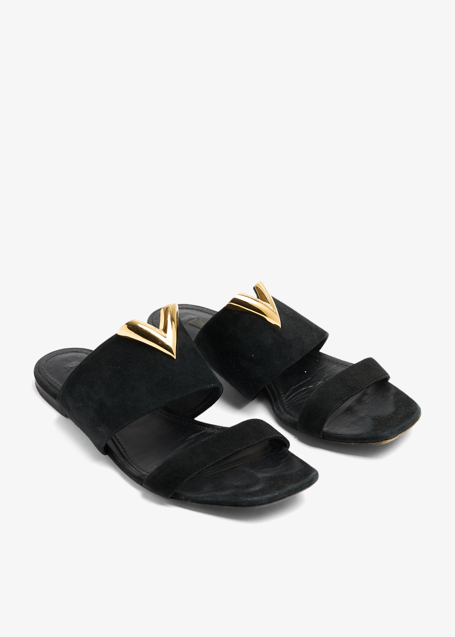 

Suede flat sandals, Black