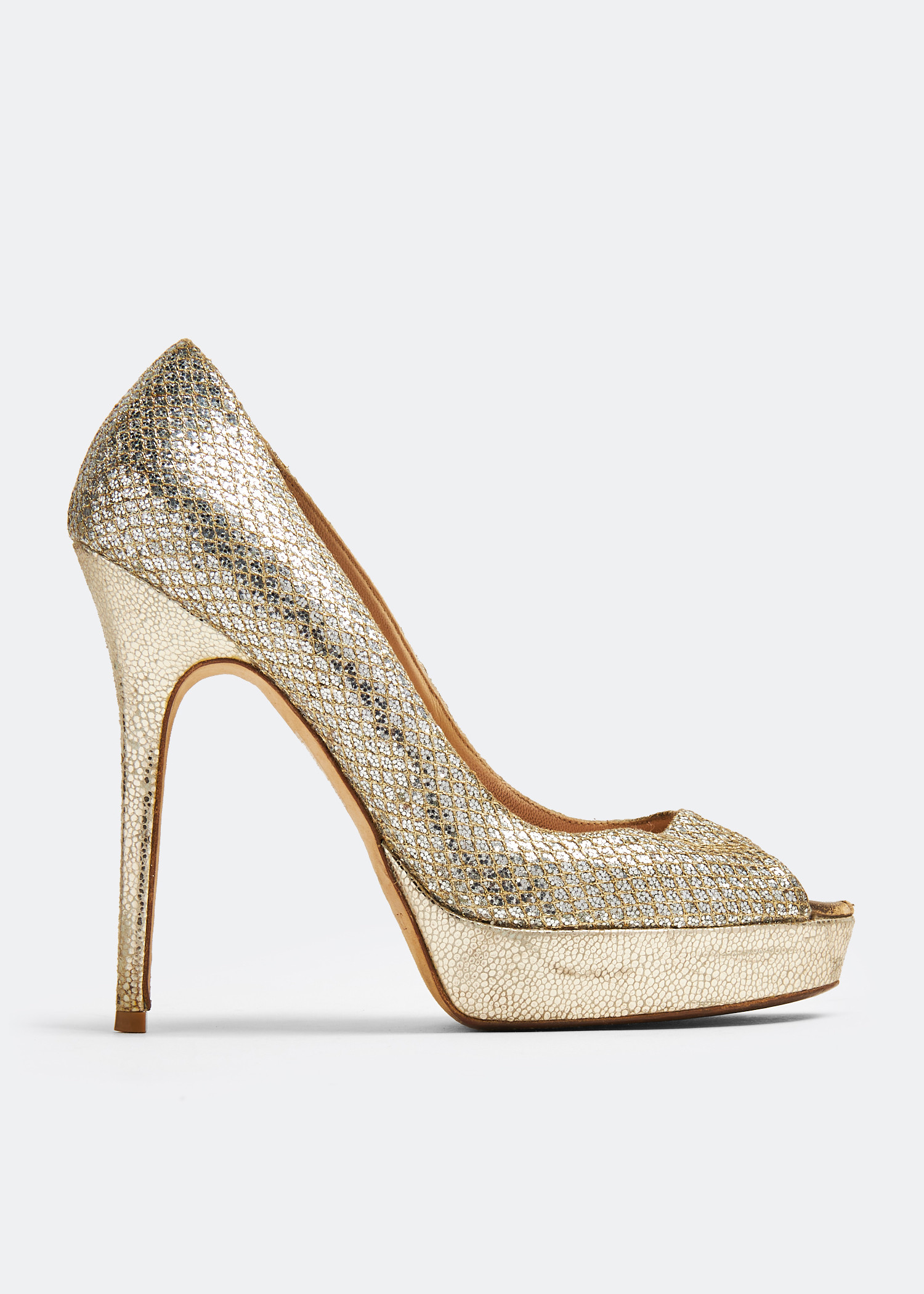 Jimmy Choo Pre Loved Dahlia peep toe pumps for Women Gold in UAE